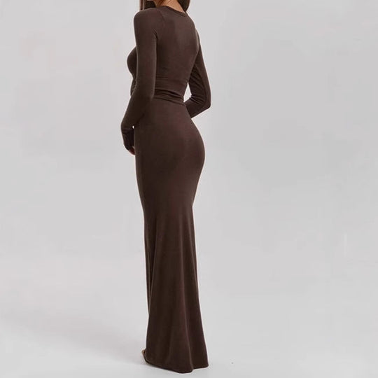 Damen Elegantes Langarm-Maxikleid mit figurformendem Schnitt und hohem Komfort
