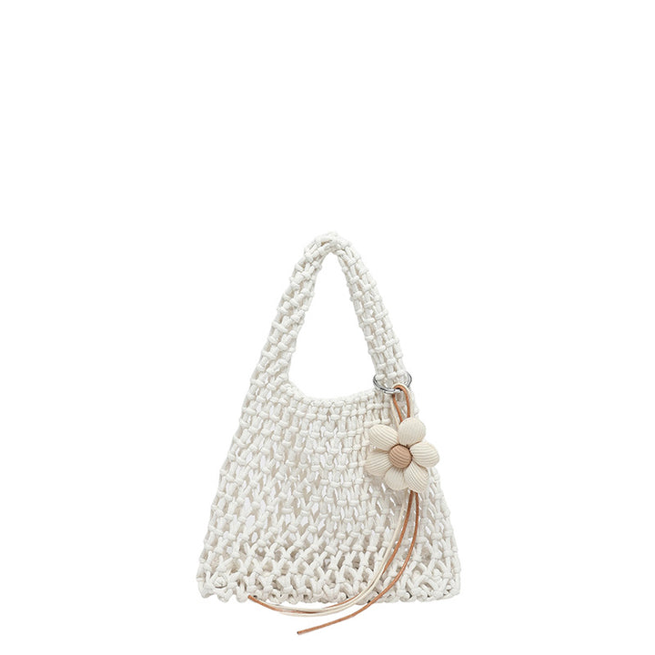 Damen Handtasche im modernen Makramee-Design mit blumenförmigem Anhänger Nord Taschen