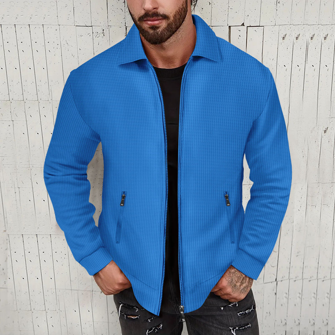 Herren minimalistische Stehkragen-Feinstrick-Übergangsjacke mit Zwei-Wege-Reißverschluss und verdeckten Reißverschlusstaschen Nord Taschen