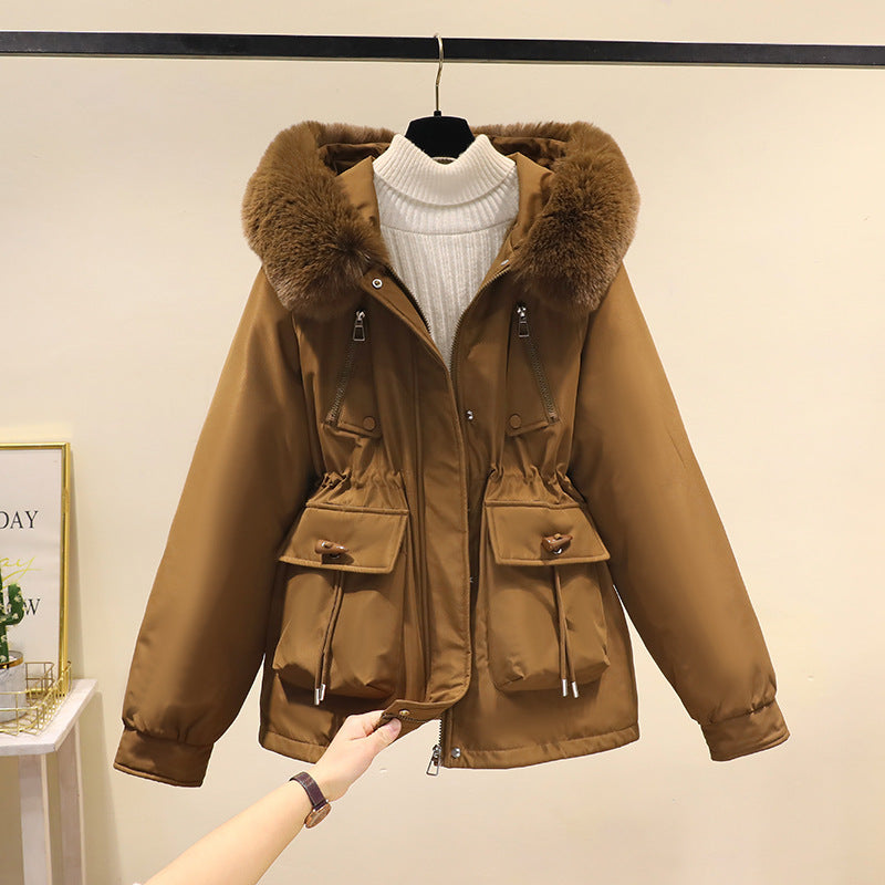 Damen nan Thermo-Parka mit Kapuze, voluminösem Kunstpelzkragen, Tunnelzugtaillierung und Multifunktions-Taschen Nord Taschen