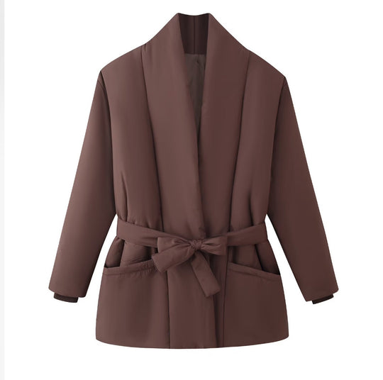 Damen Gesteppte Kurzjacke mit Schalkragen und Taillengürtel Nord Taschen