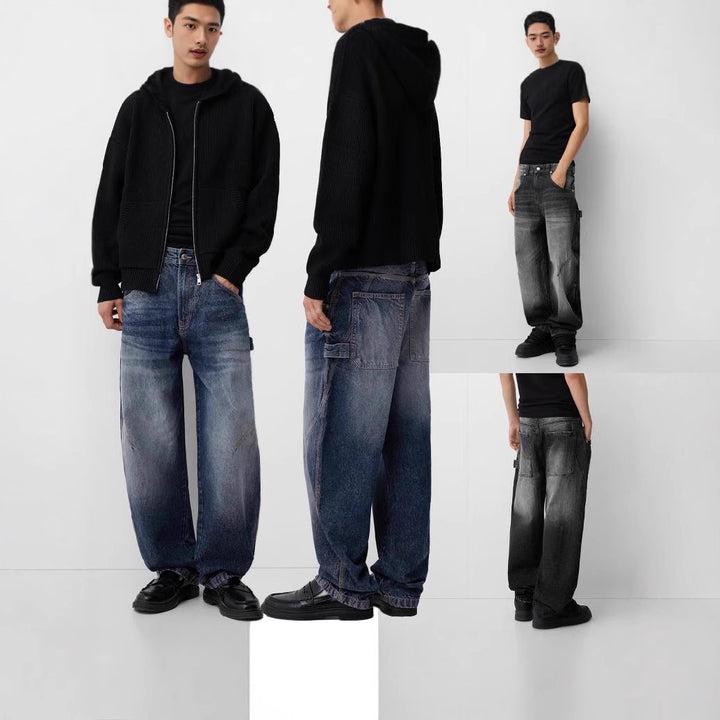 Herren lockere Carpenter-Jeans mit weitem Bein, tiefem Schritt und stonewashed Used-Optik Nord Taschen