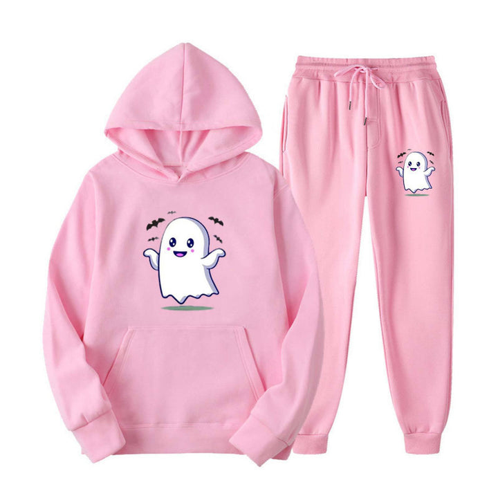 Unisex kuscheliger Kapuzenpullover und Jogginghose Set mit Halloween-Geistprint Nord Taschen