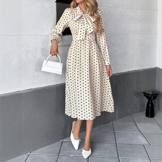 Damen Elegantes Midikleid mit Schluppe und Punkten Nord Taschen