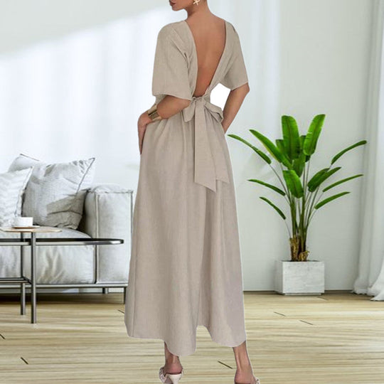 Damen Elegantessent Midi-Kleid mit tiefem Rückenausschnitt und Schleifenbändchen Nord Taschen