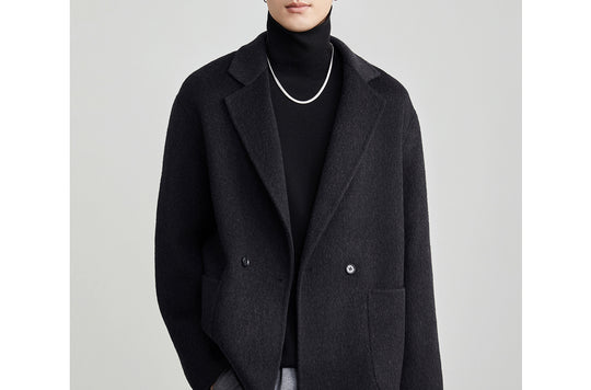 Herren Oversize Doppelknopf-Wollmix-Kurzmantel mit aufgesetzten Taschen Nord Taschen