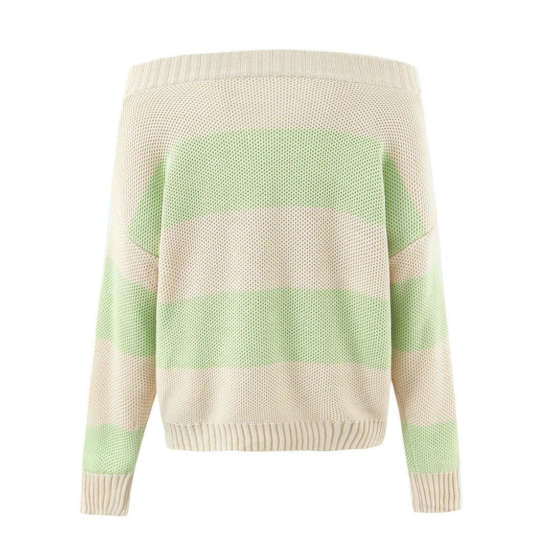 Damen Oversized Off-Shoulder-Pullover mit Carmenkragen, Waffelstrick und Zierbändern Nord Taschen