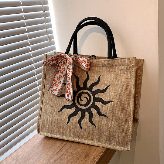 Damen Jute-Tragetasche mit stilvollem Sonnendesign Nord Taschen