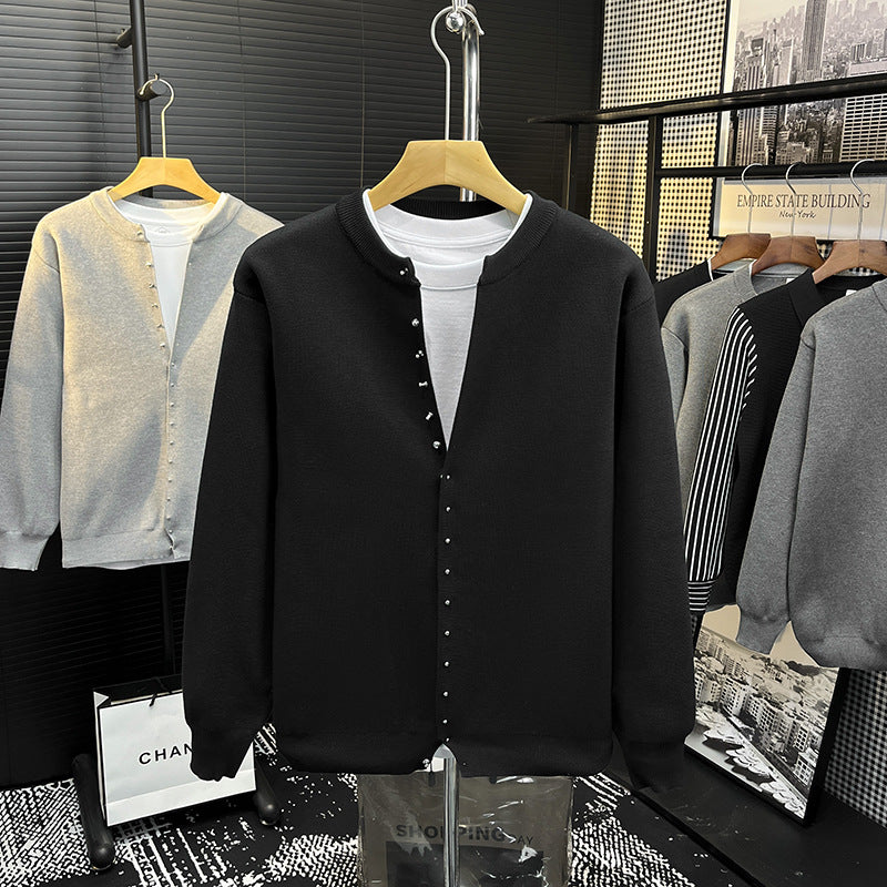 Herren Minimalistische Sweatcardigan mit verdeckter Druckknopfleiste Nord Taschen