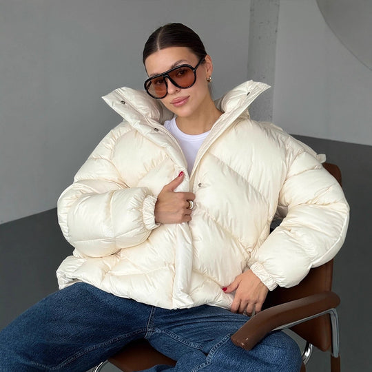 Damen Kurz-Pufferjacke mit Thermofüllung, Oversize-Kapuze & verdecktem Zweiwege-Reißverschluss Nord Taschen