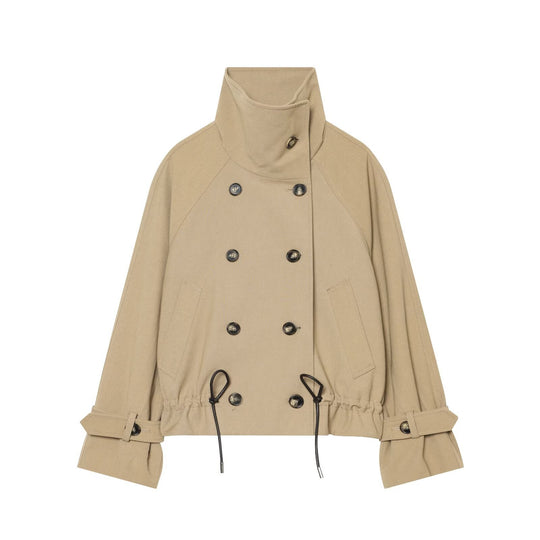 Damen Cropped Trenchjacke mit hohem Funnelkragen, Raglanärmeln und Tunnelzug‑Taillierung Nord Taschen
