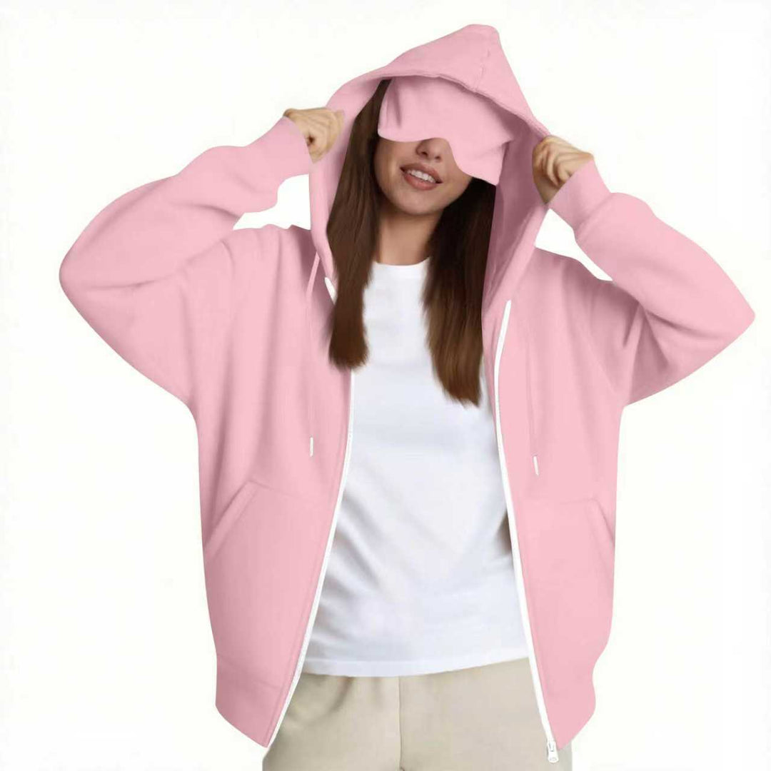 Damen Oversize-Kapuzenjacke mit integrierter Augenmaske und Reißverschluss Nord Taschen