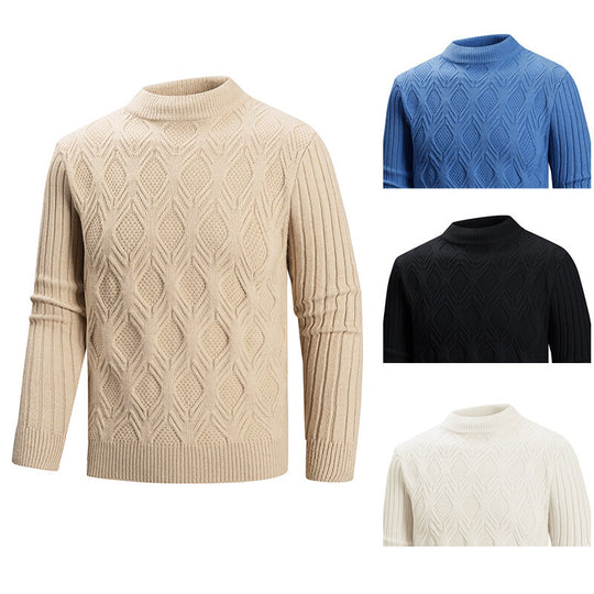 Herren Feiner Zopfmuster-Pullover mit kurzem Stehkragen und Raglanärmeln Nord Taschen