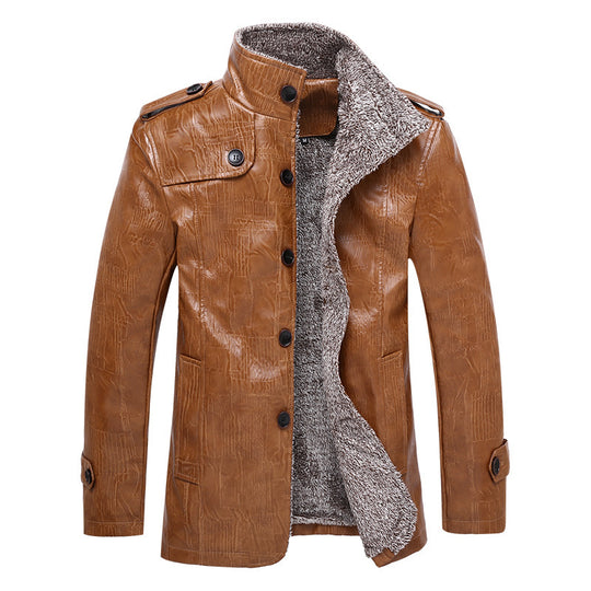 Herren Texturierte Kunstleder-Midlayerjacke mit Teddyfleece-Innenfutter, Stehkragen und Schulterpatten Nord Taschen