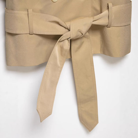 Damen Kurzcape-Trench mit hohem Stehkragen, doppelreihiger Knopfleiste und Bindegürtel Nord Taschen