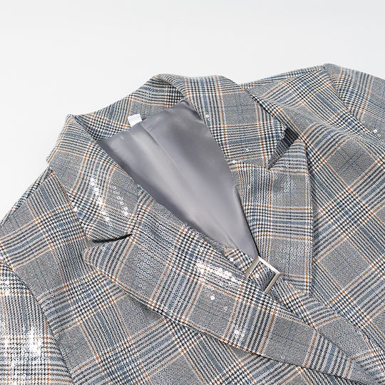 Damen Oversize Glencheck-Blazer mit einreihiger Knopfleiste, Pattentaschen und dezentem Paillettenbesatz Nord Taschen