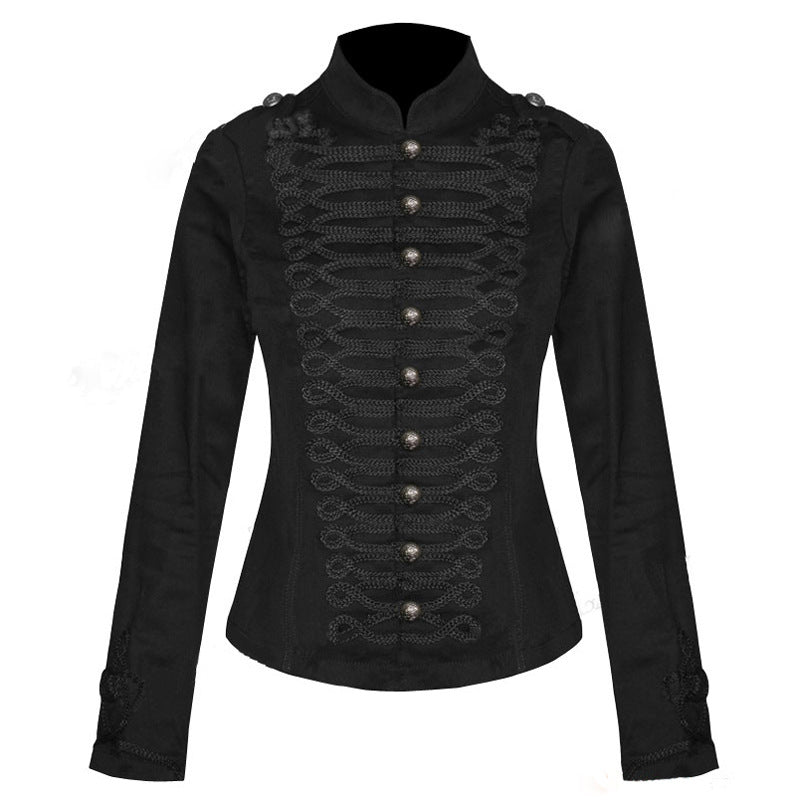 Damen Taillierte Militärjacke mit Stehkragen und dekorativer Kordelverzierung Nord Taschen