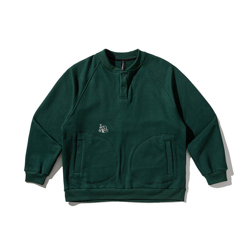 Herren Oversize-Sweatshirt mit Henley-Knopfleiste, Raglanärmeln und runden Fronttaschen Nord Taschen