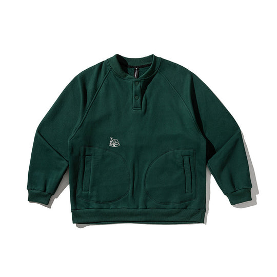 Herren Oversize-Sweatshirt mit Henley-Knopfleiste, Raglanärmeln und runden Fronttaschen Nord Taschen