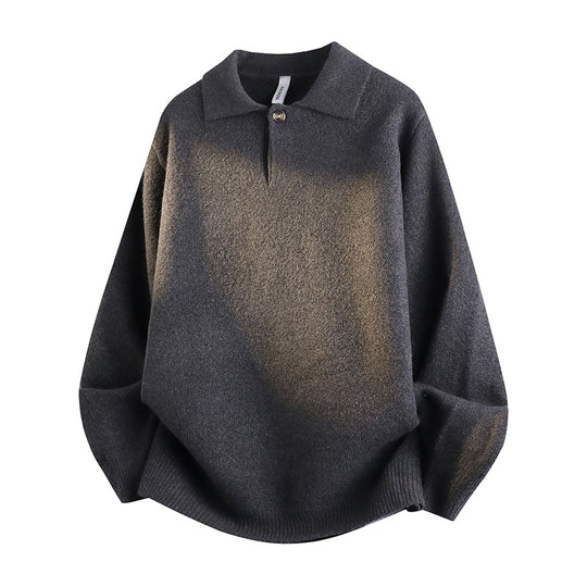 Damen Oversized Polokragen-Feinstrickpullover mit kurzem Schlitz und Zierknopf Nord Taschen