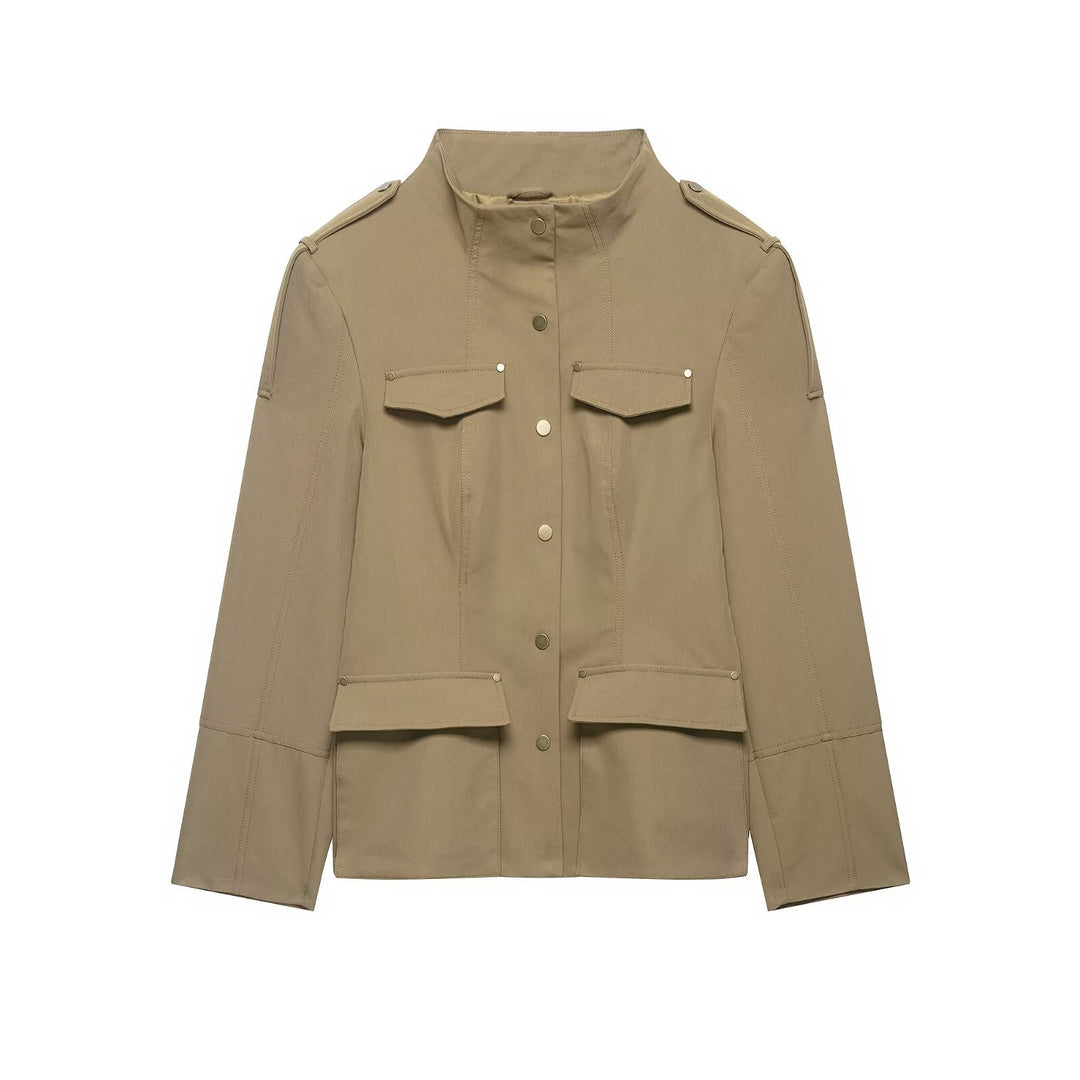 Damen Utility-Safarijacke mit Stehkragen, aufgesetzten Klappentaschen und Epauletten Nord Taschen