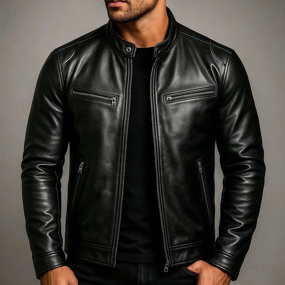 Herren Lederjacke im Vintage-Suede-Look mit Stehkragen und Reißverschlusstaschen Nord Taschen
