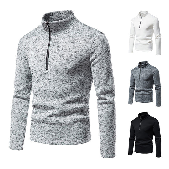 Herren Feinstrick-Halbzip-Pullover mit Stehkragen und melierter Struktur Nord Taschen