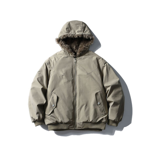 Unisex Boxy-wattierte Kurzjacke mit Kapuze und Kunstfellbesatz Nord Taschen