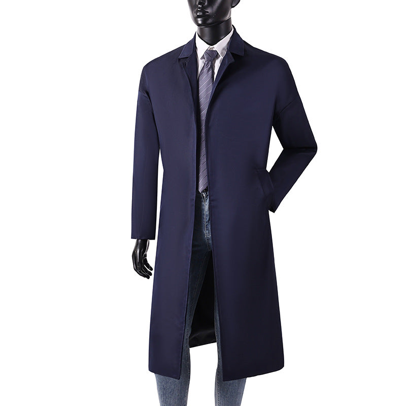Herren Langer Minimalistischer Trenchcoat mit verdeckter Knopfleiste und Seitentaschen Nord Taschen
