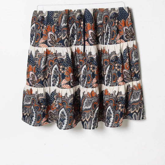 Damen Maxikleid im Stufenrock-Design mit Paisley-Print, Stehkragen und Taillenschnur Nord Taschen