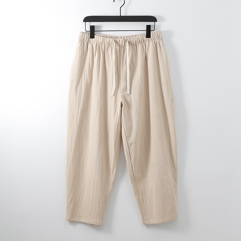 Unisex Leichte Baumwoll-Leinen Freizeithose mit elastischem Bund und Tunnelzug Nord Taschen