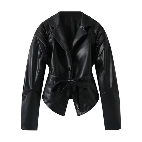 Damen Taillierte Wickeljacke aus Wildlederoptik mit Schulterplissee und Bindegürtel Nord Taschen