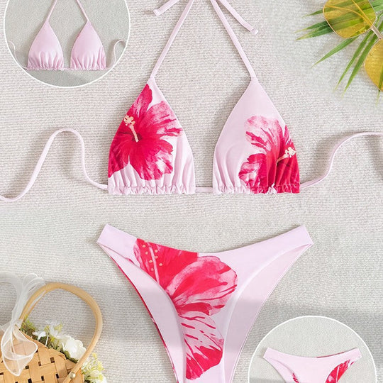 Damen Triangel-Bikini-Set mit floralem Design und verstellbaren Trägern