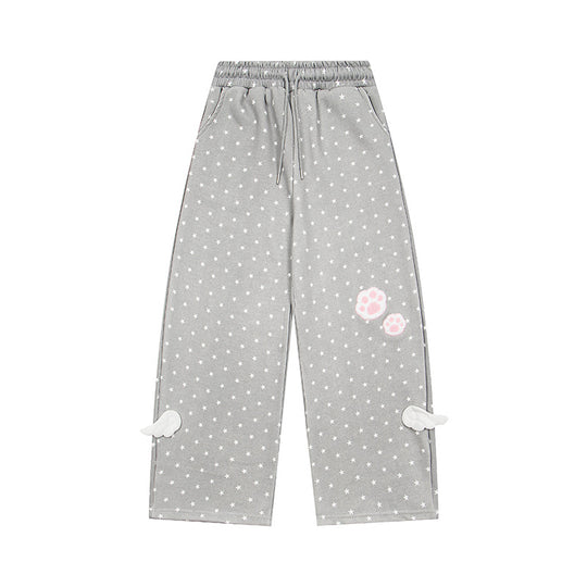 Damen Weite Lounge-Hose mit elastischem Bund, Sternenallover und Pfoten-Applikation Nord Taschen