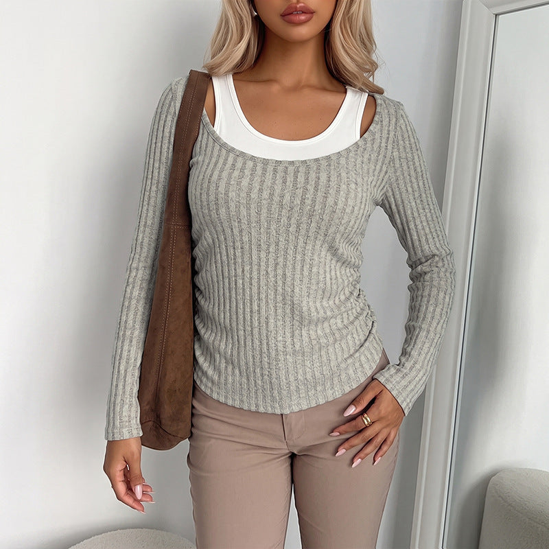 Damen Bequemer Rippenpullover mit V-Ausschnitt Nord Taschen