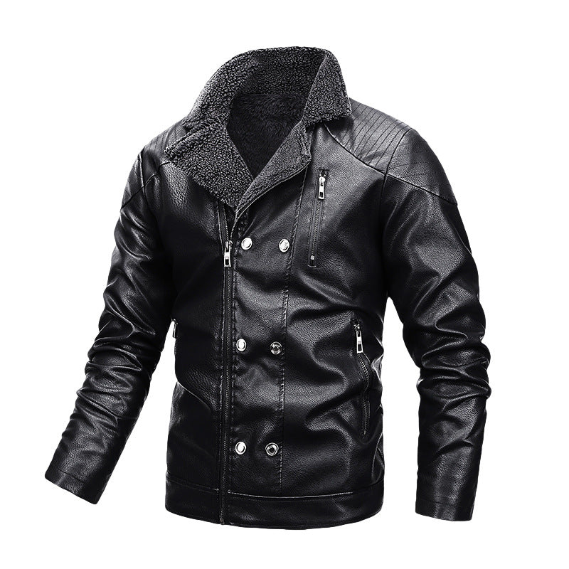 Herren Gefütterte Fliegerjacke aus Kunstleder mit Teddyfutter und zweireihiger Front Nord Taschen