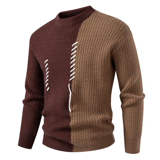 Herren zweigeteilter Strukturstrickpullover mit Zierband-Detail und Rundhalsausschnitt Nord Taschen
