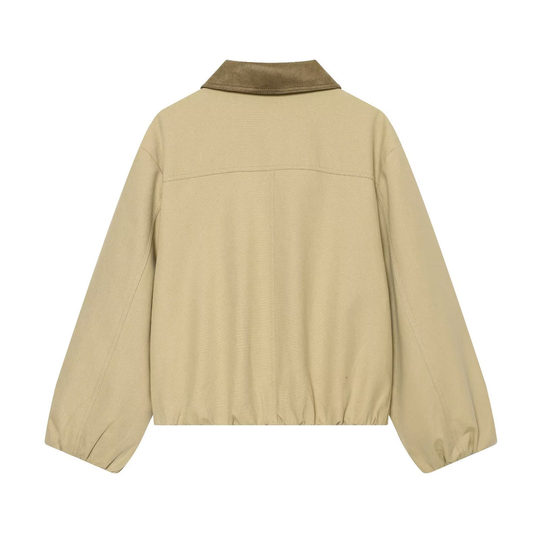 Damen Kurzblouson im Boxy‑Look mit Velourskragen und elastischem Saum Nord Taschen