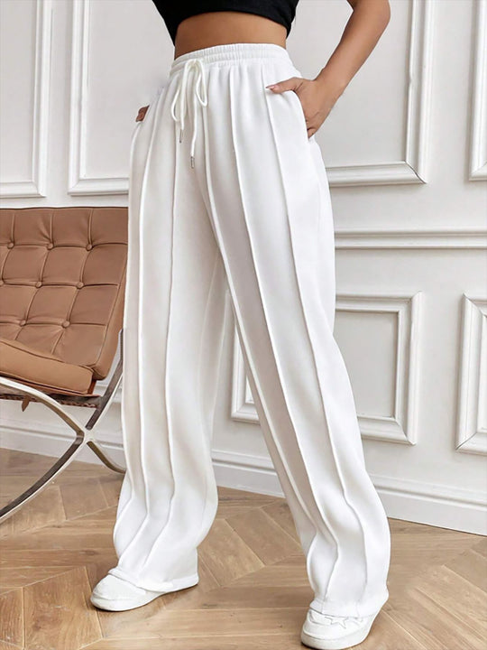 Damen Weite High-Waist Plissee-Hose mit Tunnelzug und markanter Bügelfalte Nord Taschen