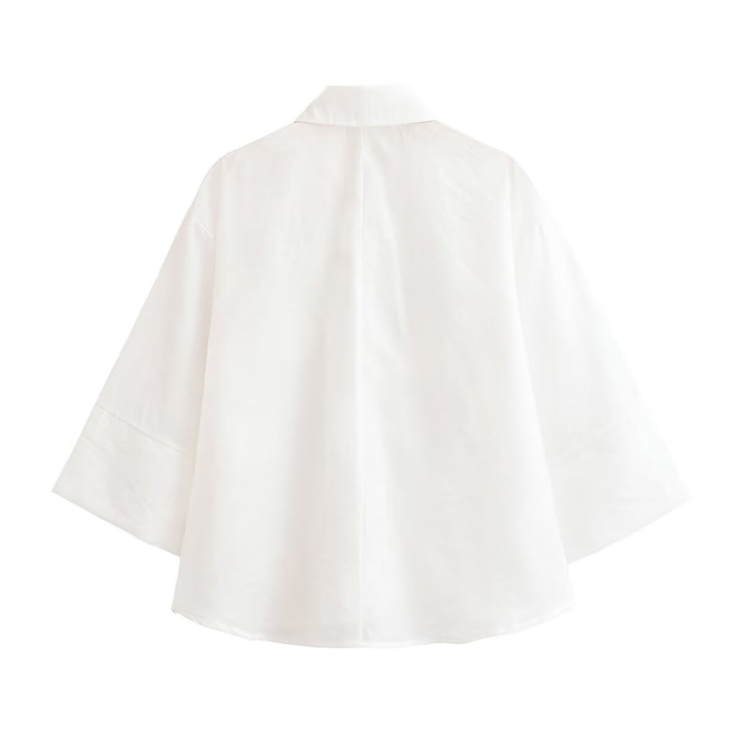 Damen Bluse mit dreiviertelärmeln und dreidimensionalen Blütenapplikationen Nord Taschen