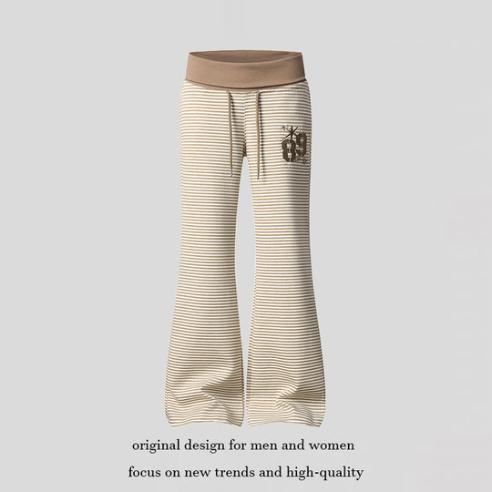 Damen Weite Flared-Loungehose mit hohem Komfortbund, Kordelzug und feiner Streifenstruktur Nord Taschen