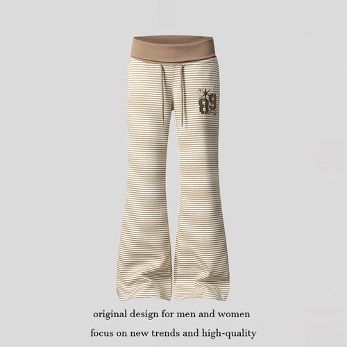 Damen Weite Flared-Loungehose mit hohem Komfortbund, Kordelzug und feiner Streifenstruktur Nord Taschen