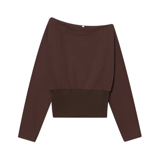 Damen Oversize Off-Shoulder Cropped-Pullover mit Fledermausärmeln und breitem Rippbündchen Nord Taschen