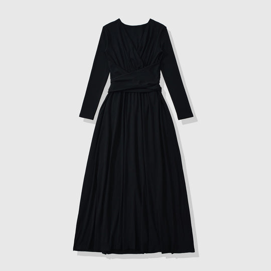 Damen Maxi-Wickelkleid mit taillierter Wickelpartie und langen Ärmeln Nord Taschen