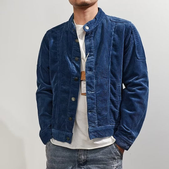 Herren Kurz geschnittene Kordjacke im Worker‑Style mit Stehkragen und Druckknopfleiste Nord Taschen