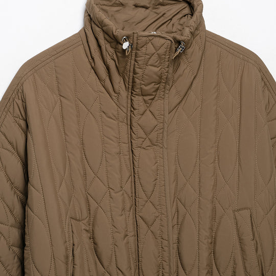 Damen Kurz-Steppjacke mit hohem Stehkragen, Tunnelzug-Taillierung und Oversize-Ärmeln Nord Taschen