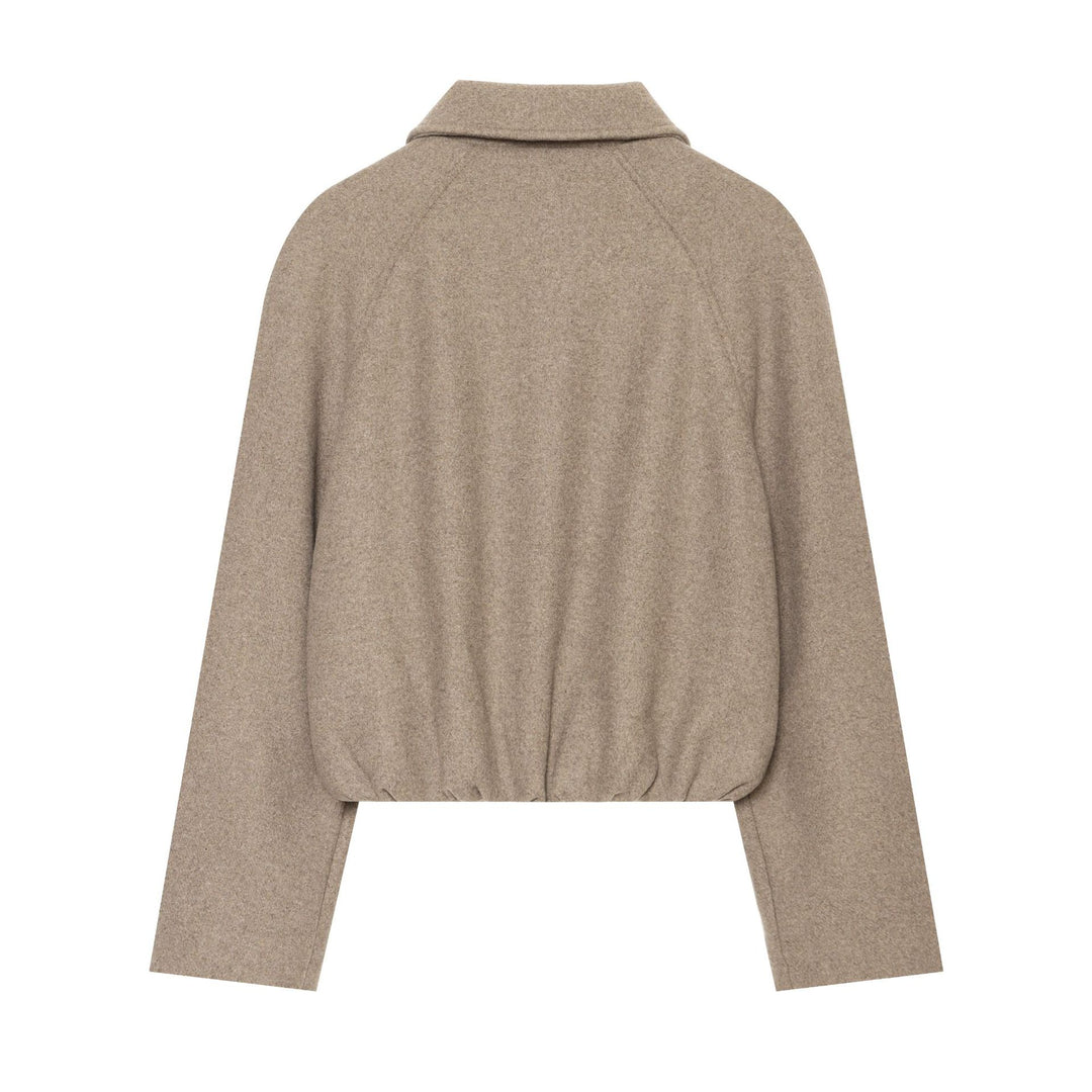 Damen Kurzer Wollmix-Blouson mit durchgehendem Reißverschluss und Tunnelzugtaillierung Nord Taschen