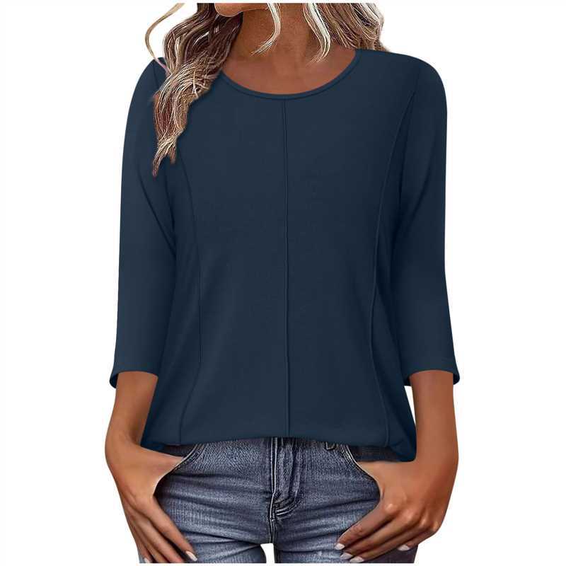 Damen nan lässiges Shirt mit dreiviertelärmeln und dekorativer Mittelnaht Nord Taschen