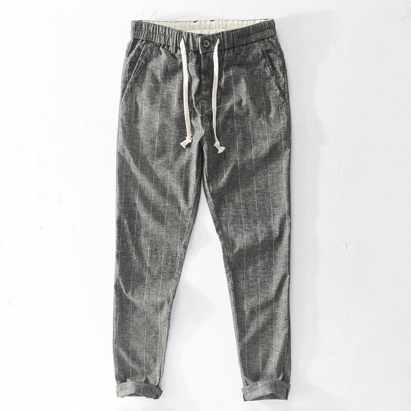 Herren lässige Hose mit elastischem Bund und Kordel schmal zulaufend Nadelstreifenoptik Nord Taschen