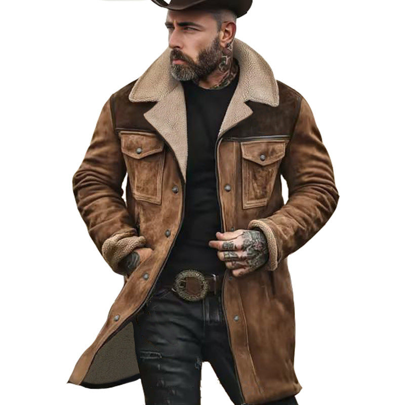 Herren Langer Sherpa-Mantel mit Kunstfellfutter und Wildlederoptik Nord Taschen